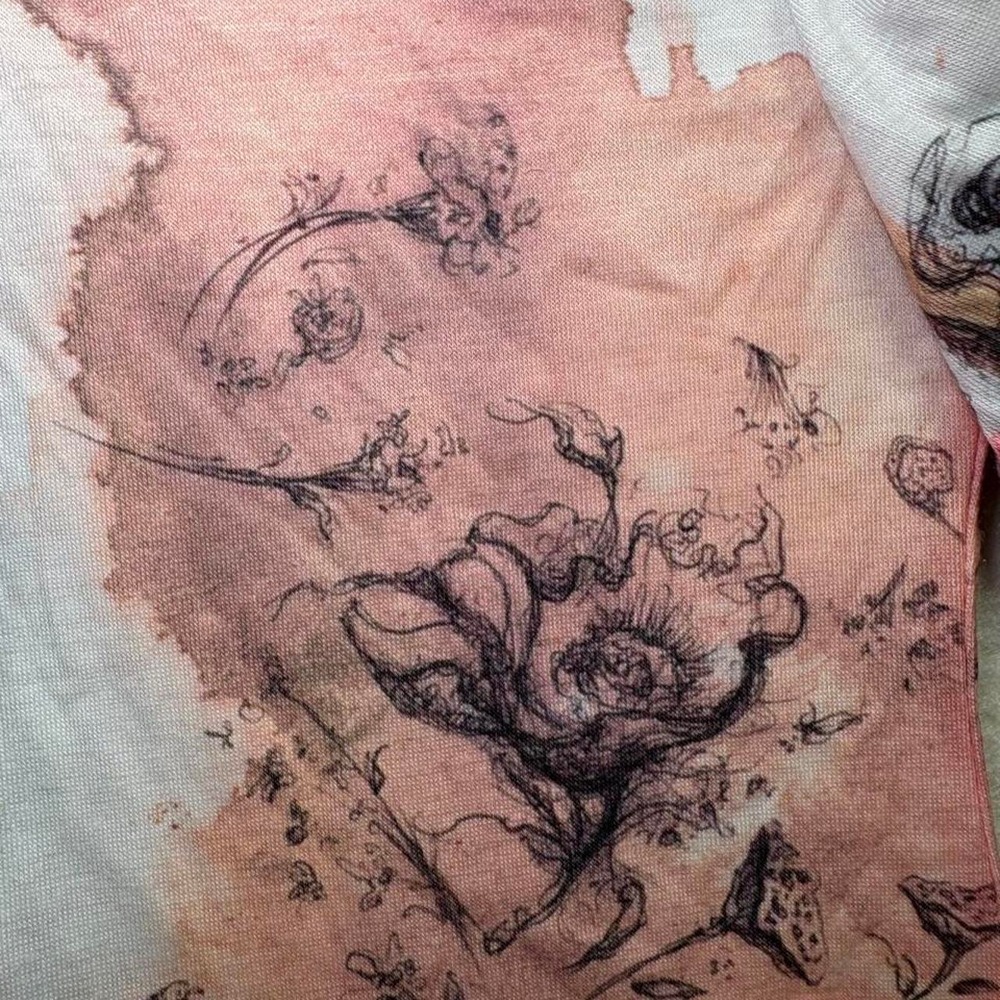Women's long sleeve blouse with abstract watercolor-style illustrations - Picture 4 of 4